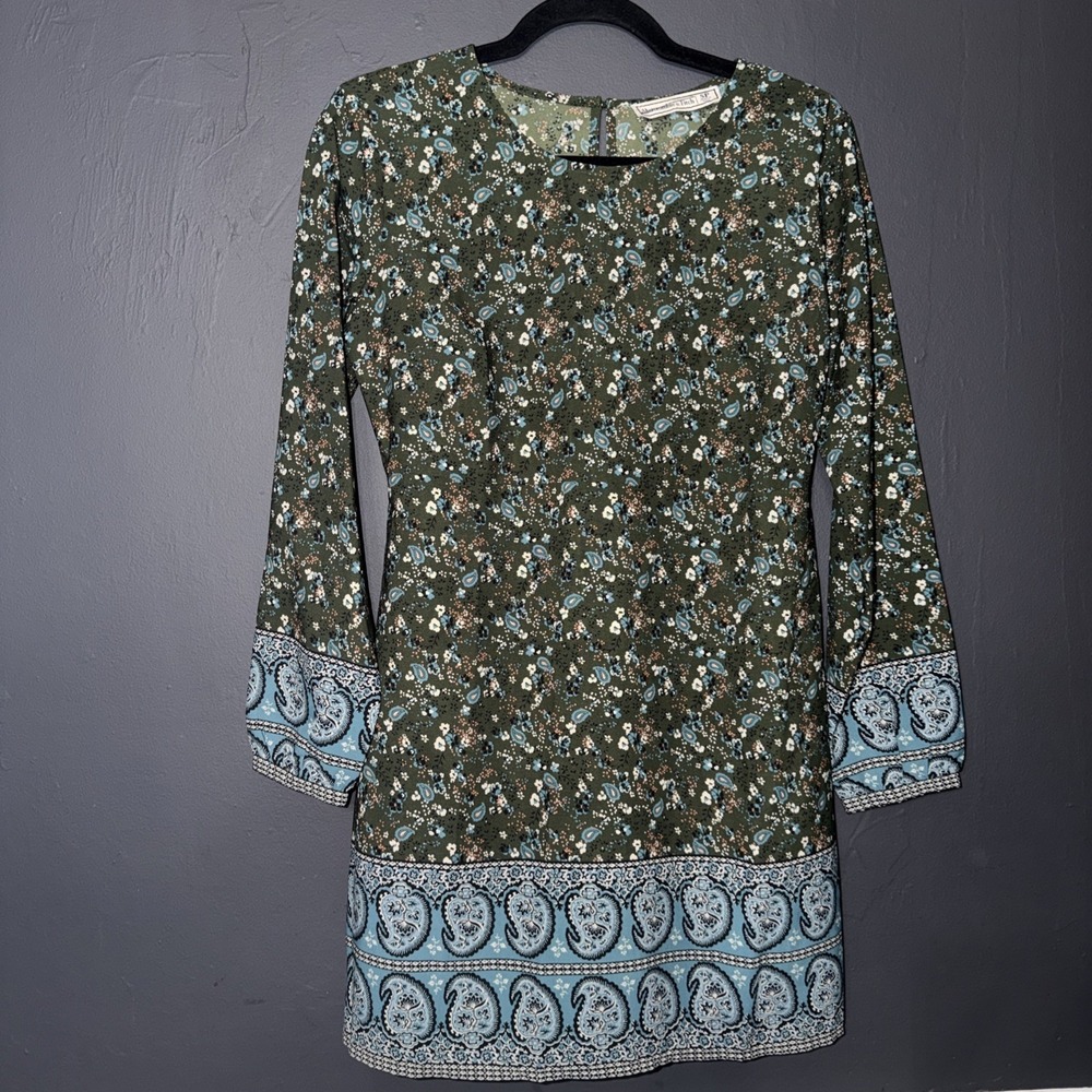 Abercrombie & Fitch long sleeve dress green floral and Paisley Womens Small